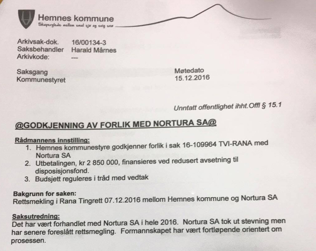 Hemnes kommunestyre har godtatt forliket med Nortura. Dermed er den langvarige tvisten endelig ute av verden.