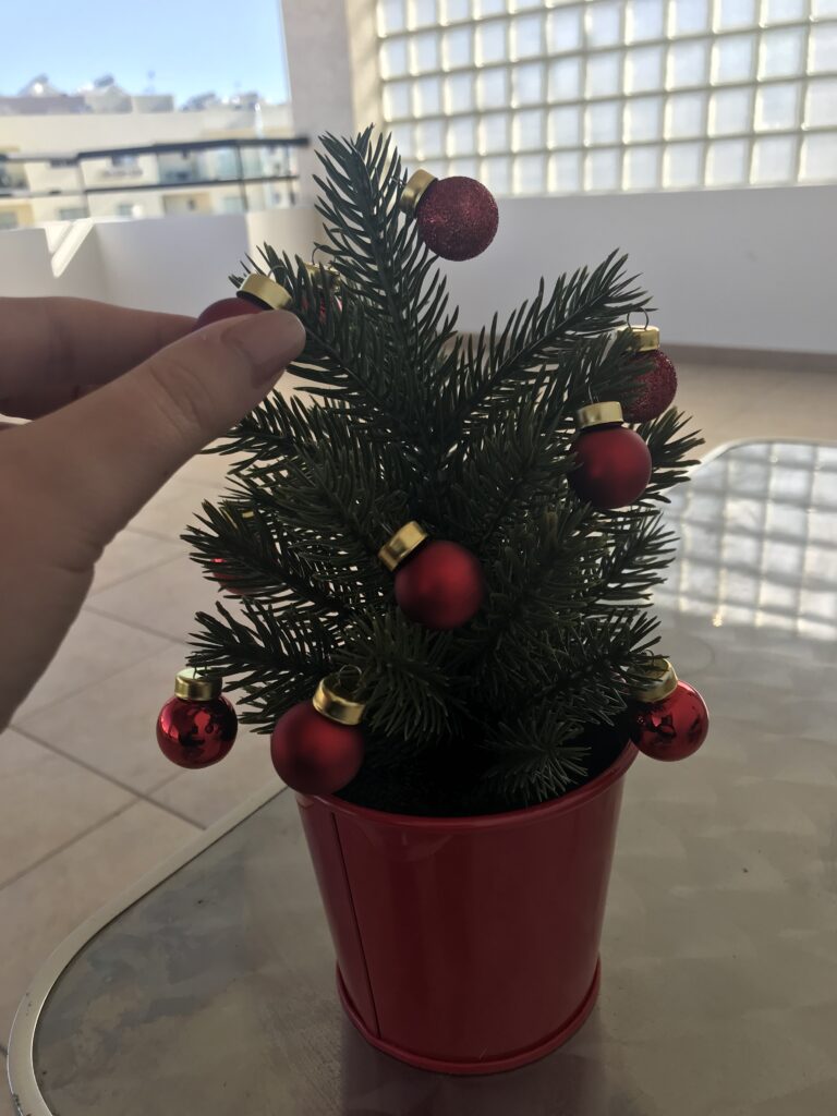 På IKEA kjøpte jeg ei lita gran. Den pyntes med julekuler i passende størrelse.|Så glad er jeg for å se på en julestjerne. Den gir litt julestemning. Kanskje.|Jeg tar frem duftlys og gjenkjennelig sjokolade for å lete frem julestemningen.|Dette er mitt første møte med julen ute på gata. Ei julegran uten pynt.|Er dette en julestjerne? Jeg tok et bilde for sikkerhetsskyld.|Jeg kan bekrefte at man ikke får servert gløgg her.|En fugl hvit som snø. Det er definitivt litt juleaktig.|Viser om jul serverte han ikke