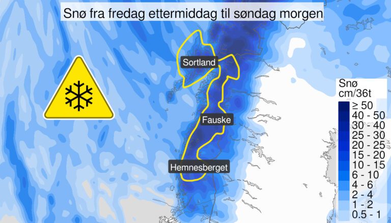 Det er ut farevarsel for lørdag 23. november som gjelder snø på gult nivå.